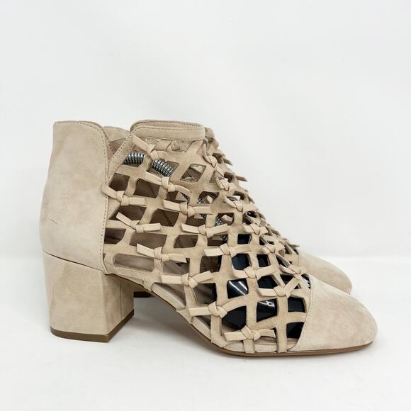 Ceceila New York Nessa Caged Suede Block Heel Booties Nude - Picture 1 of 9